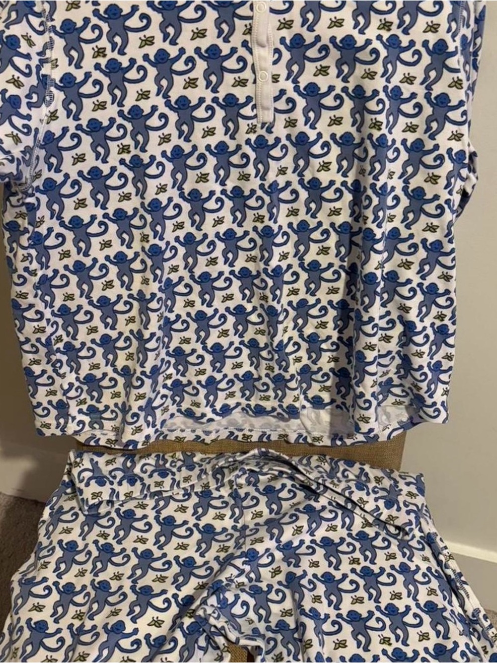 Women’s Roller Rabbit White and Blue Monkey Print Pajama Set